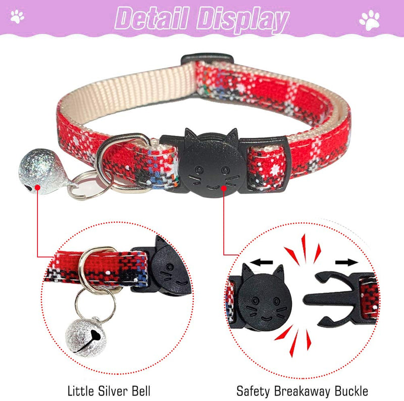 [Australia] - KMNKSCN Christmas Cat Collar Breakaway with Bell - 3 Pack Adjustable Collars Set for Kittens & Puppies Cute Snow Collard for Cats 