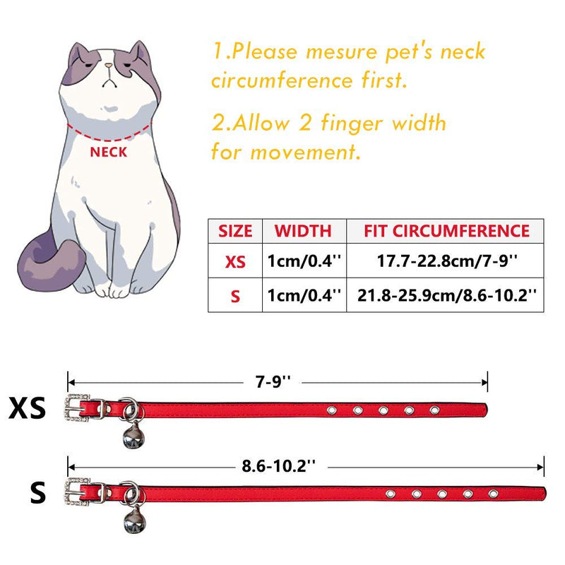 Luniquz Leather Cat Collars with Bell Polished Durable Metal Buckle Soft and Adjustable Girls Kitty, Puppy, Small Dogs Fit 7"-9"/Purple XS 7"-9" Purple - PawsPlanet Australia