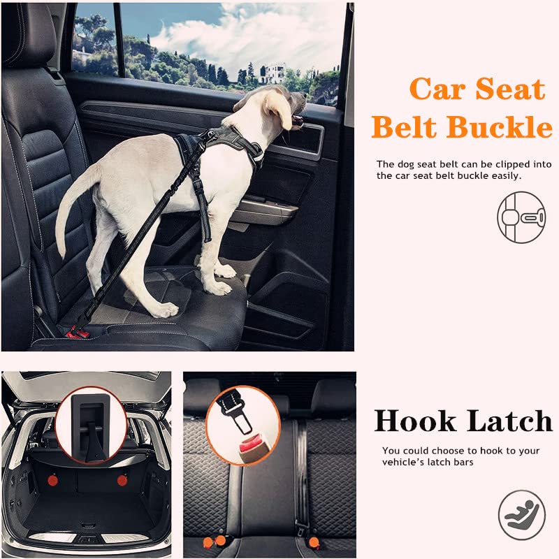 Dog Seat Belt,Adjustable Dog Seatbelt for Car,3 in 1 Dog Safety Belt Leash,Reflective Bungee Dog Car Seatbelt with Hook& Buckle, Dog Car Seat Belt with Aviation Zinc Alloy Rotatable Carabiner - PawsPlanet Australia