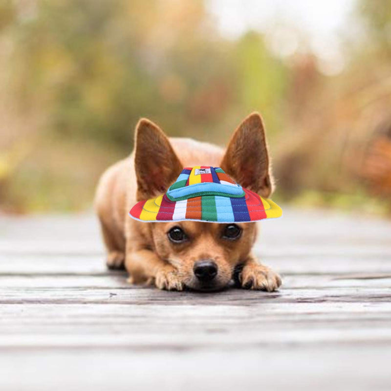 WINOMO Round Brim Pet Cap Stripe Pet Dog Mesh Porous Sun Cap with Ear Holes for Small Dogs (S-Diameter 15CM/5.9in, M-Diameter:17cm/6.6in) 1 - PawsPlanet Australia