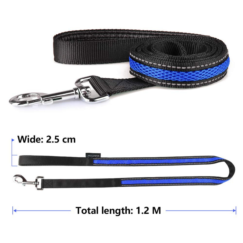 PcEoTllar Durable Dog Leash Comfortable Padded Handle Dog Lead Reflective Nylon Dog Leash 4ft/ 120cm Training Walking Leash Strong for Large Medium Small Dogs - Blue - PawsPlanet Australia