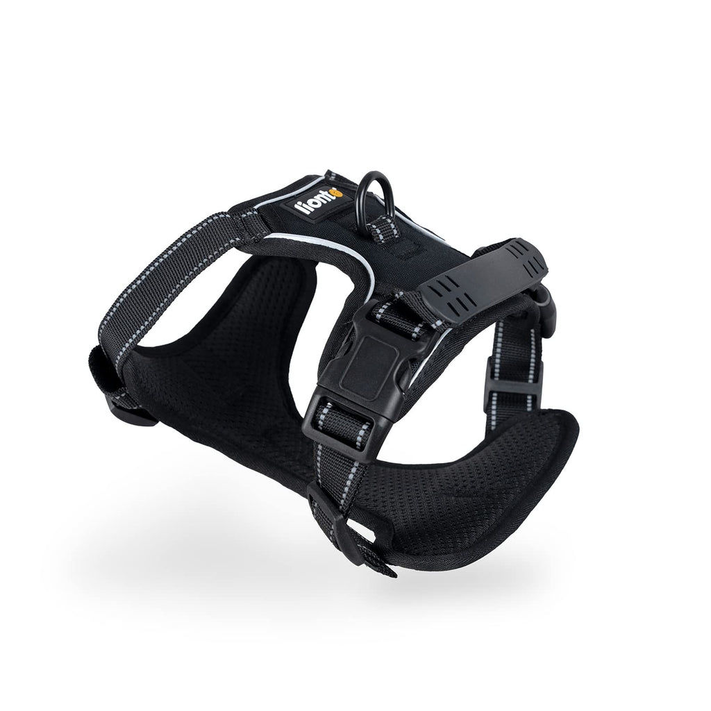 lionto dog harness padded anti-pull harness reflective safety harness adjustable, size S, black - PawsPlanet Australia