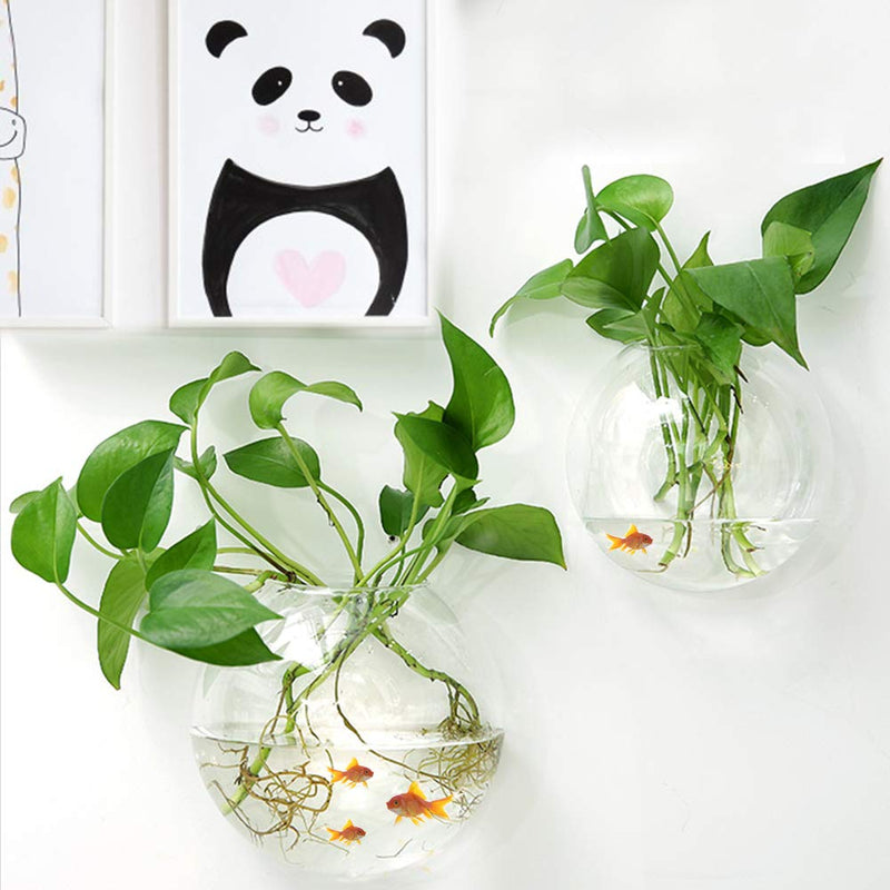 GREENWISH 2Pack 5.9'' Wall Mounted Clear Acrylic Round Fish Tank Flower Pot Vase Decoration Wall Hanging Mount Fish Bowl Fish Bubble Aquarium Decorative Plant Pot Hanging Hydroponic Pot - PawsPlanet Australia