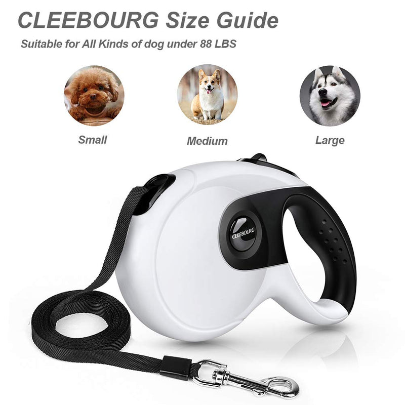 [Australia] - CLEEBOURG Retractable Dog Leash, Anti-bite Heavy Duty Pet Walking Leash with Anti-Slip Handle, 16ft Strong Nylon Tape, One-Handed Brake, Pause, Lock 