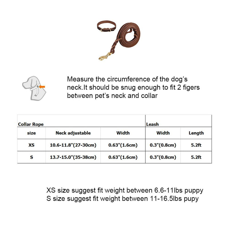 [Australia] - cocopet 5FT Luxury Handmade Heavy Duty Genuine Leather Dog Leash Coupler and Collar Set Durable and Strong for Training Walking Small Dogs Brown (XS) 