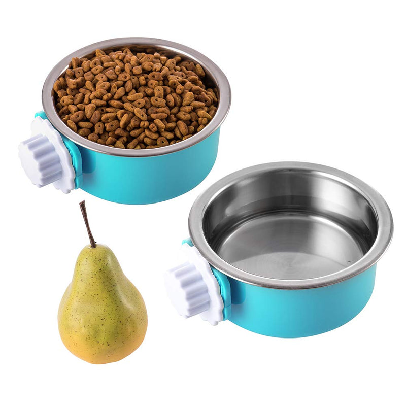 [Australia] - Ordermore Crate Dog Bowl,Stainless Steel Removable Hanging Food Water Bowl Cage Coop Cup for Dogs,Cats,Birds,Small Animals,Holds 14 Ounce Blue 