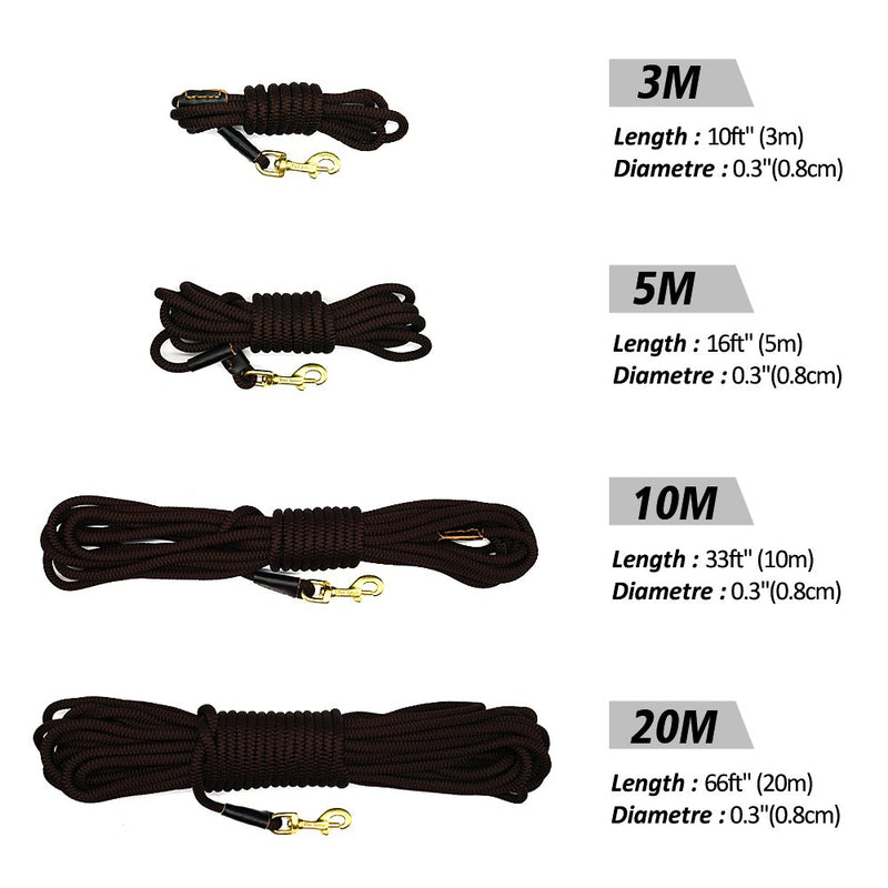 [Australia] - PET ARTIST Braided Nylon Rope 10ft-66ft Tracking/Training Dog Leash 10ft(3m) Dark Brown 