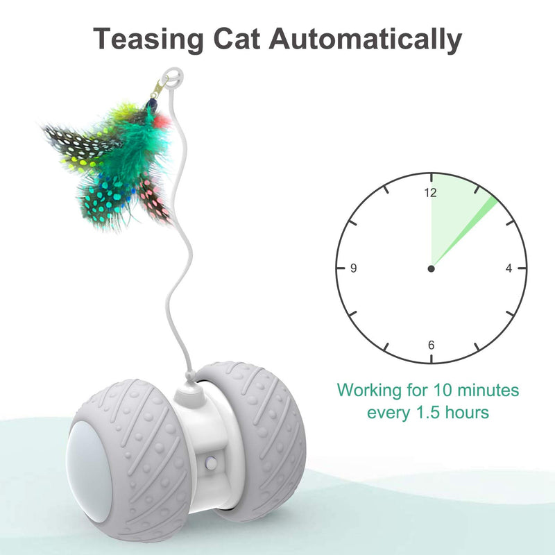 [Australia] - Comgoo Interactive Cat Toys, Automatic Irregular Feathers Birds Mouse Toys for Indoor Cats, LED Light Ball Toys for Kitten Cats, Robotic Cat Toys with USB Charging 360 Degree Self Rotating Ball Toy 