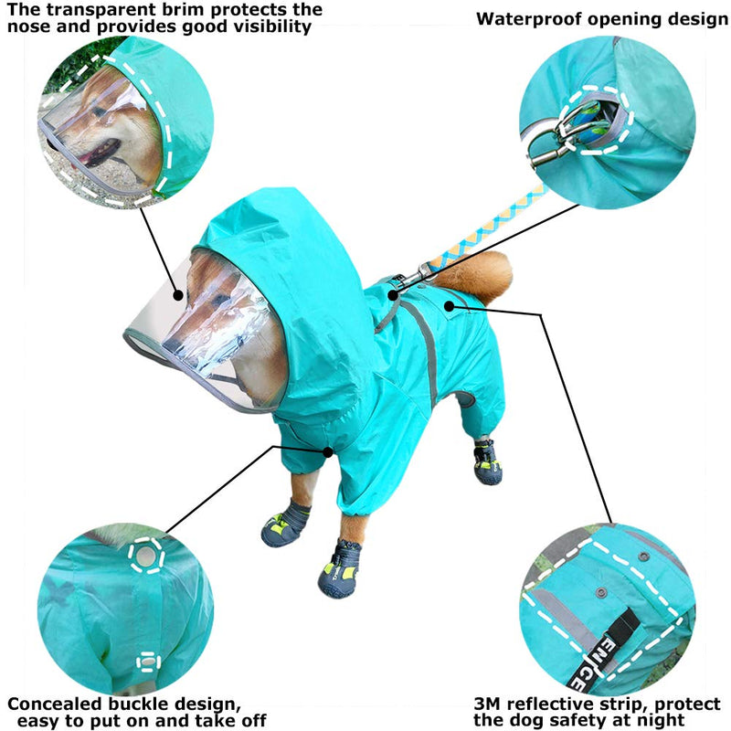 Sorlakar Dog Raincoat with Adjustable Belly Strap and Leash Hole,Hoodie with Reflective Strip,Waterproof Pet Rain Poncho Jacket for Small & Medium Dogs(Shoes NOT Included) Large Blue - PawsPlanet Australia