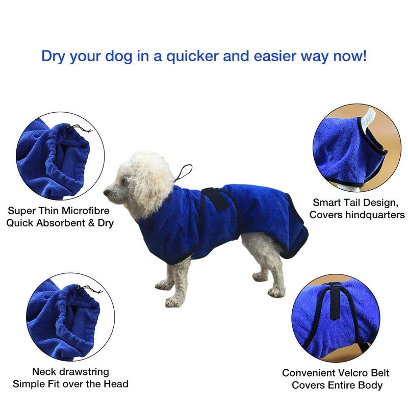 Kismaple Pet Cats Dog Bathrobe Towel Adjustable Soft Fast Drying Super Absorbent with Waist Belt Coat Robe for Puppy Small Medium Large X-Large Dogs (S, Blue) S - PawsPlanet Australia