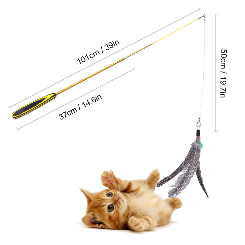 FYNIGO Cat Toys for Indoor Cats,Interactive Cat Feather Toy,Retractable Cat Teaser Wand Toy with 8 Refills and a Spare Hook - PawsPlanet Australia