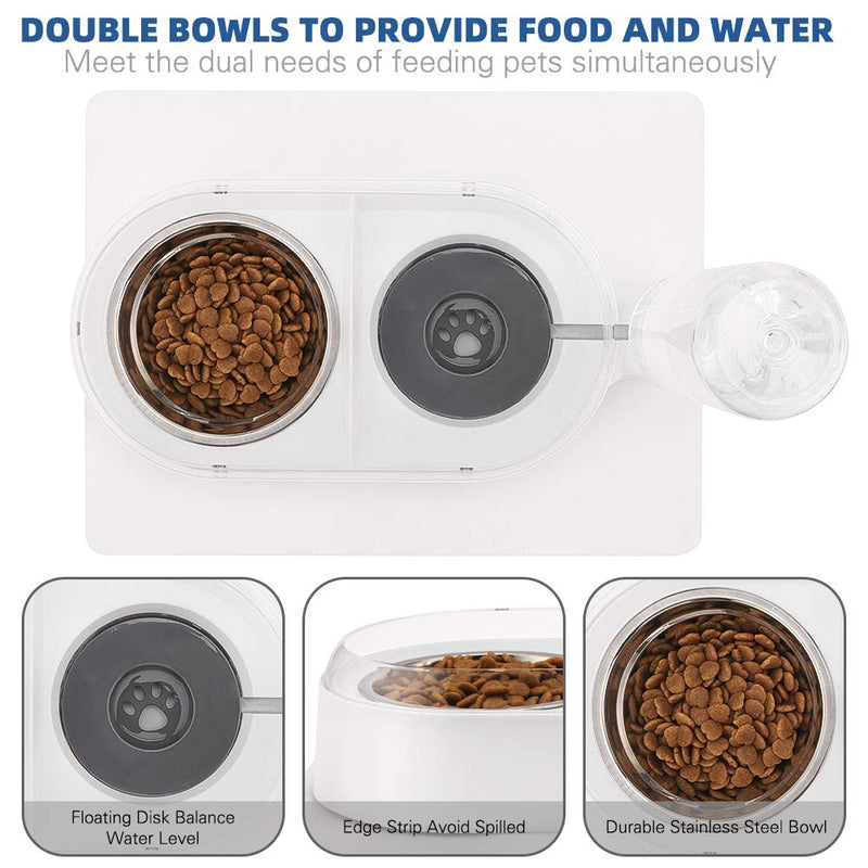 BINGPET Food and Water Bowls for Dog Cat - Detachable Double Bowls Automatic Water Dispenser Pet Stainless Steel Feeder Bowl with Food Mat No-Spill Cat Bowls for Puppies and Kitty - PawsPlanet Australia