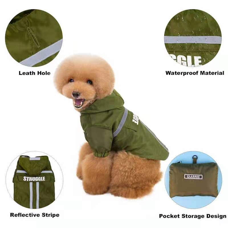 Tankyomilex Dog Raincoat Waterproof Pet Rain Jacket Clothes with Zip and Reflective Straps Hoodie Puppy Dog Rain Poncho Jacket for Small to Medium Dogs, Green Size M M: Chest girth 16.1" - PawsPlanet Australia