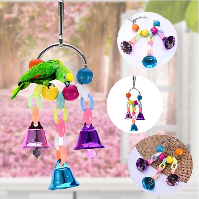 Dofyou 6pcs Bird Parrot Toys Hanging Bell Chewing Natural Wood and Rope Bungee Bird Toy for Small Parakeets Cockatiels, Conures, Macaws, Parrots, Love Birds, Finches - PawsPlanet Australia