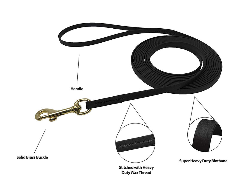 [Australia] - Viper Biothane K9 Working Dog Leash Waterproof Lead for Tracking Training Schutzhund Odor-Proof Long Line with Solid Brass Snap for Puppy Medium and Large Dogs 1/2" x 15ft Black 
