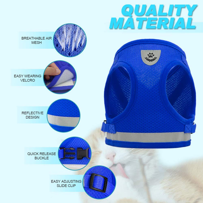 Supet Cat Harness and Leash Set for Walking Cat and Small Dog Harness Soft Mesh Puppy Harness Adjustable Cat Vest Harness with Reflective Strap Comfort Fit for Pet Kitten Puppy Rabbit X-Small (Chest: 7" - 9") Blue - PawsPlanet Australia