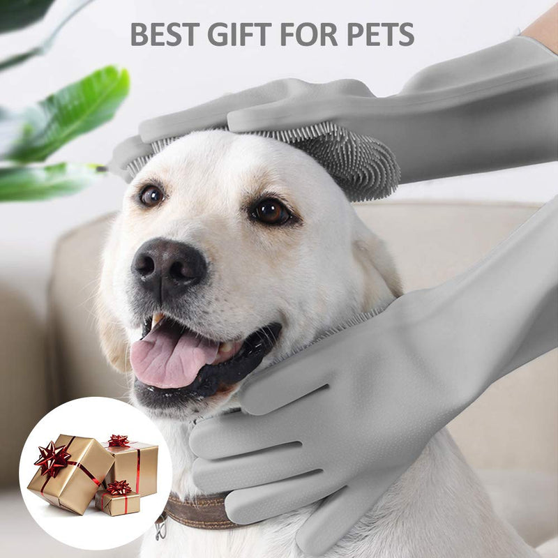 [Australia] - Pet-Grooming-Gloves for Bathing & Hair-Removal, Dog and Cat Brush Bath-Scrubber Glove, Pets Silicone Scrubbing Gloves for Shedding, Pet Shower Attachment Supplies for Anti-Bite & Anti-Scratch 6.4 Ounce Gray 