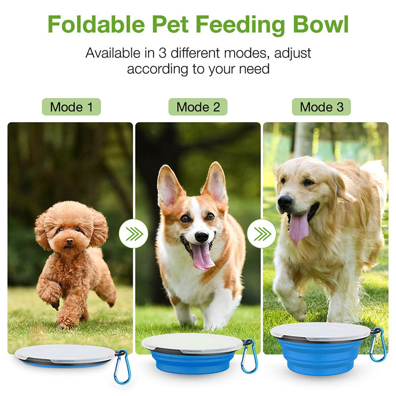 Dog Bowls, Foldable Travel Bowl, Pack of 2, Feeding Dog Bowls with Lid and Hook, Leak-Proof Dog Bowl, Portable Silicone Drinking Bowl for Cats, Dogs Hiking and Camping (Green & Blue) (M, black blue) M - PawsPlanet Australia