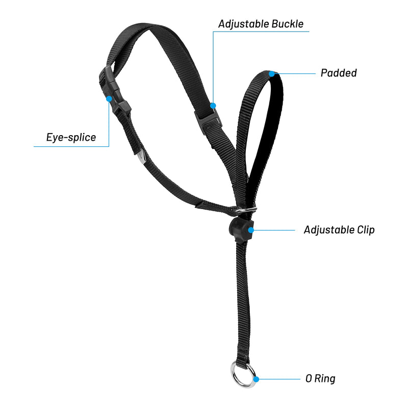 Dog Head Halter, Adjustable Headcollar with 120 cm Nylon Rope for Small Medium Large Dogs Working Training (Black) Black - PawsPlanet Australia