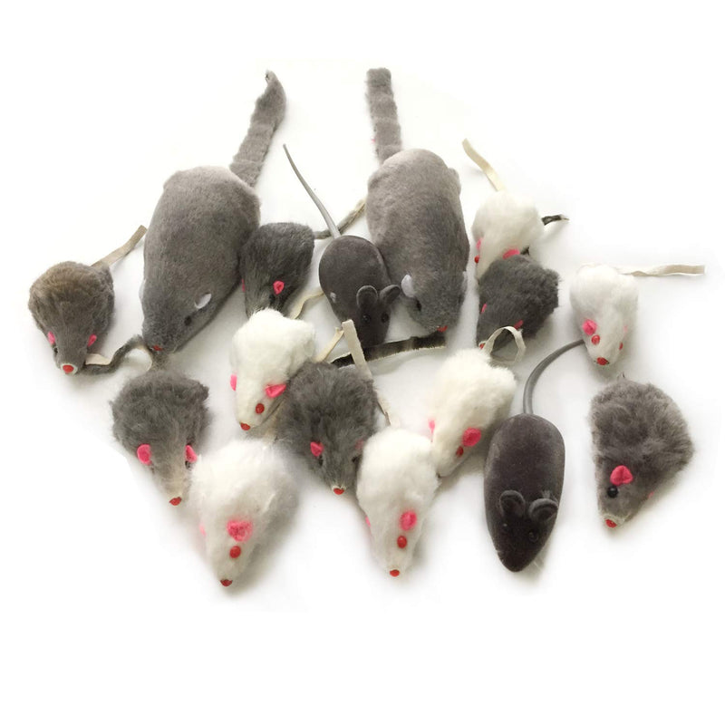 PietyPet Cat Mouse Toys Rattle Furry Cat Mice Pet Toys with Rattles for Pet Cat Kitten, 16pcs Black and white mouse 16pcs - PawsPlanet Australia