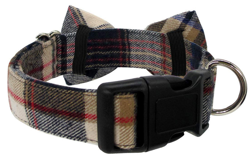 [Australia] - Kebs Cat & Dog Bow Tie Collar with Detachable Bowtie Adjustable Neck Tie for Cats & Dogs Small Plaid Khaki 