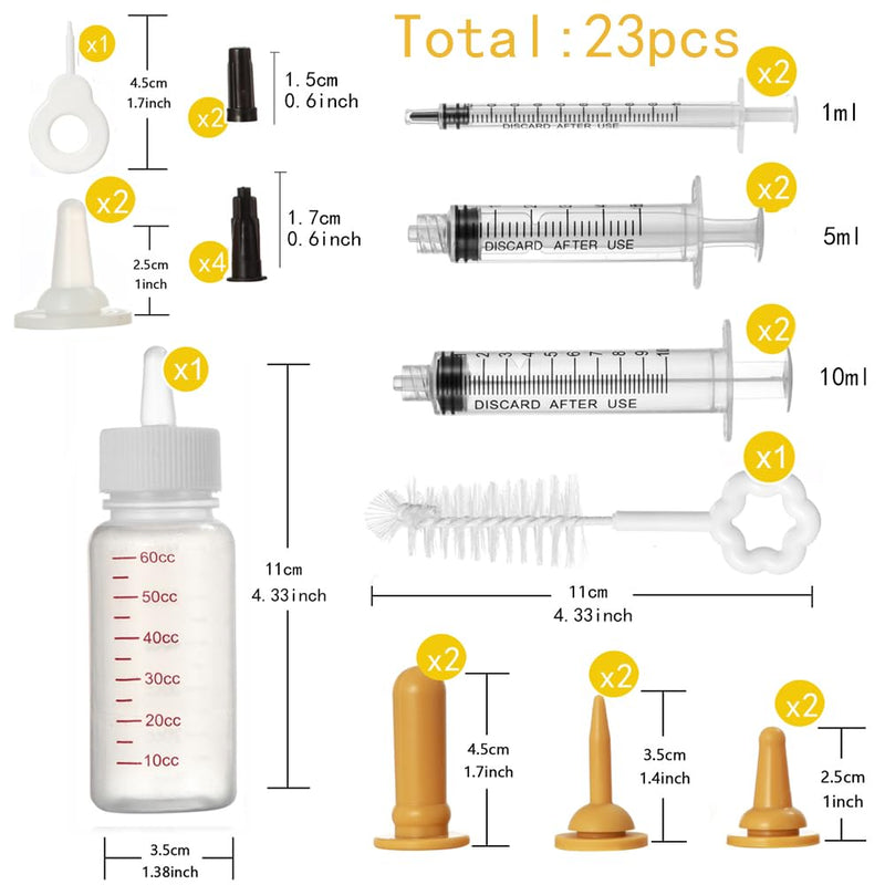 Vibury Mini and Nipples with Syringes Pack of 23 Pet Feeding Silicone Nipples with Bottle and Syringes for Puppy Dog Cat or Other Pets - PawsPlanet Australia