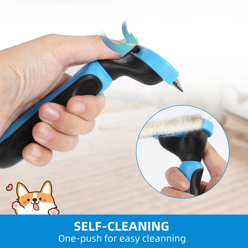 JASWELL Self-Cleaning Pet Hair Shedding Brush for Dogs and Cats Dog Grooming Tool Effectively Reduces Shedding by up to 95% Professional Deshedding Brush (Blue) Blue - PawsPlanet Australia