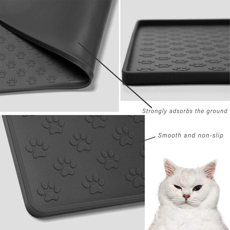 Junhonsion 18.9'' x 11.8'' Silicone Cat Feeding Mat Food Mat,Pet Mat Keeping Food and Water Bowls in Place Waterproof Non Slip(Black) Black - PawsPlanet Australia