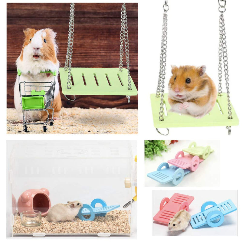 NA Hamster Toys 4 Pieces Lovely Small Hamster Activity Toys Set Including Imitation Wooden Seesaw and Swing Toys DIY Cage Accessories for Small Pets - PawsPlanet Australia