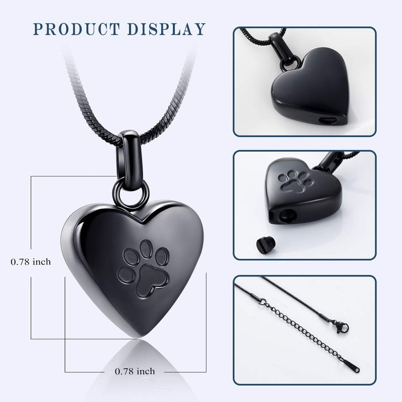 zeqingjw Pet Cremation Jewelry for Ashes Pendant Paw Print Pet Heart Urn Necklace Memorial Keepsake Jewelry for Pet/Dog's/Cat's Ashes Black - PawsPlanet Australia