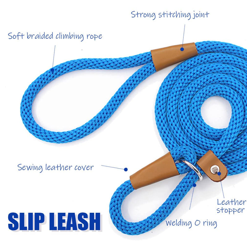 lynxking Dog Leash Slip Rope Lead Leash Strong Heavy Duty Braided Rope No Pull Training Lead Leashes for Medium Large and Small Dogs Small 3/8in x 6ft Blue - PawsPlanet Australia