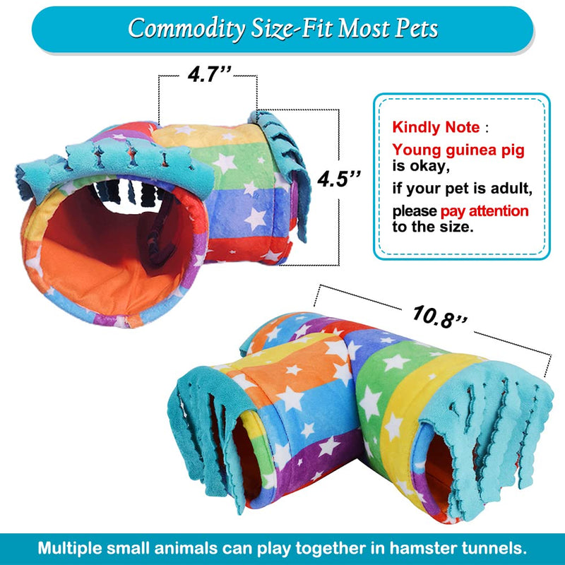 Guinea Pig Tunnel-HOMEYA Guinea Pig Hideout,Collapsible 3 Way Hamster Play Tubes with Fleece Forest Curtain,Small Animal Pet Toys and Cage Accessories for Rabbit Bunny Ferret Rat Hedgehog 3 Way Rainbow - PawsPlanet Australia