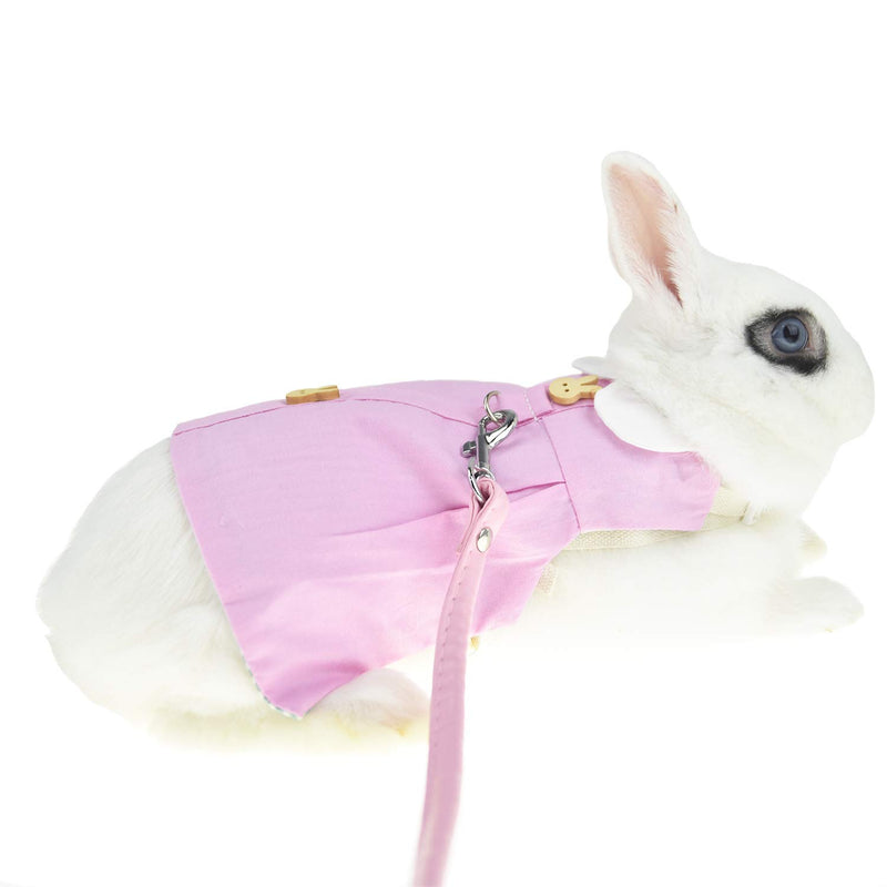 FLAdorepet Rabbit Guinea Pig Harness and Leash Set Bunny Dress Milk Mini Dog Cat Clothes for Teacup Yorkie Small Animal Apparel S Pink - PawsPlanet Australia