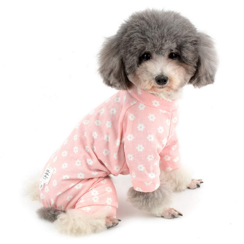 [Australia] - Zunea Small Dog Daisy Jumpsuit Pajamas Adorable Cotton Overalls Pjs Puppy Girl Sleeping Clothes Shirt with Pant Pet Doggie Cats Four Legs Pyjamas for All Season (Pls Check The Size of Chest and Back) M (Back: 9.5", Chest: 14.5") Pink 