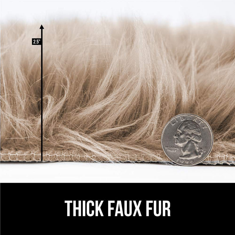 Gorilla Grip Premium Faux Fur Area Rug and Faux Fur Chair and Stool Cover, Faux Fur Area Rug in Beige Color Size 4x6, Chair Cover Size Round 18x18 in Beige Color, 2 Item Bundle - PawsPlanet Australia