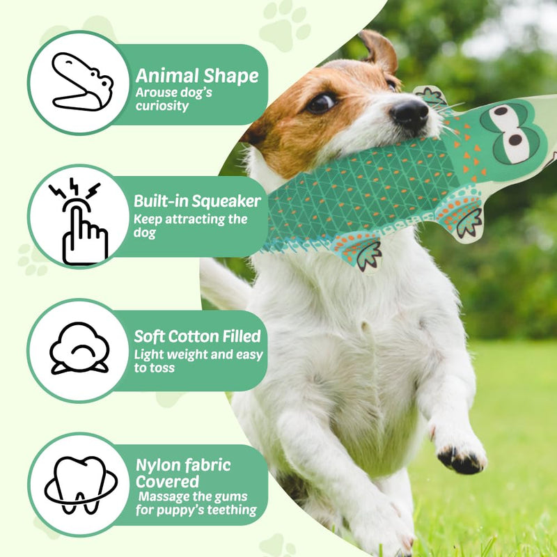 COMFPET Squeaky Dog Plush Toy, Interactive Dog Toy Clean Teeth Puppy Chew Toy, for Small Breed Puppies (Green Crocodile) Green - PawsPlanet Australia