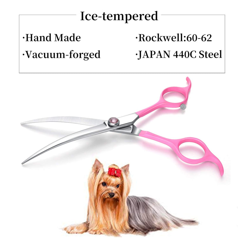 [Australia] - Moontay 6.5inch Curved Dogs Grooming Scissors Professional Dog Grooming Scissor for Dogs, Cats and Pets Scissors Curved Shears 440C Japanese Stainless Steel Blade Pink 