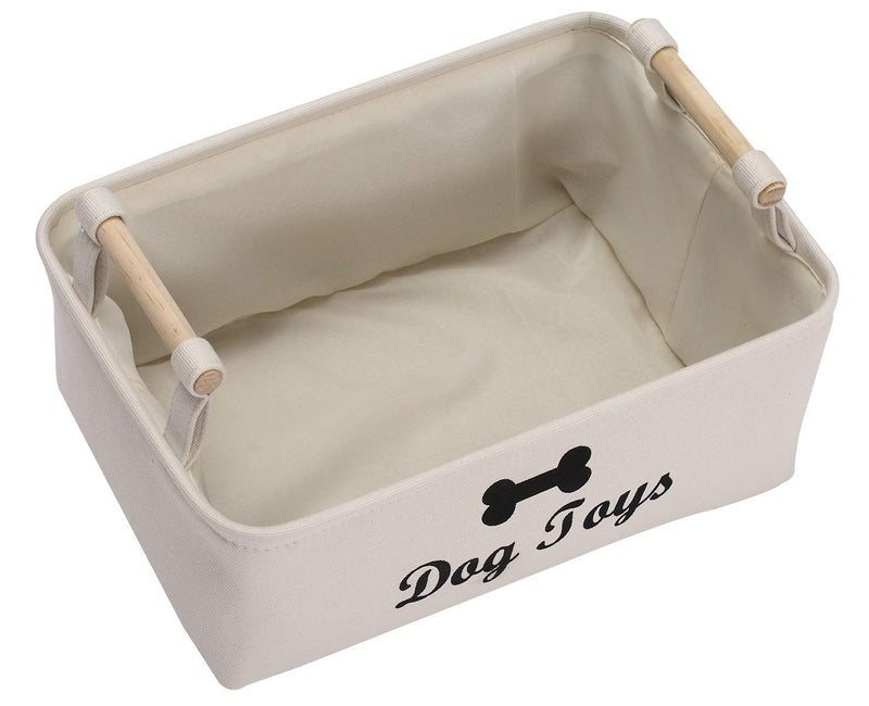 Xbopetda Canvas Dog Toy Basket Dog Treat and pet toy Storage Bin Dog Food Storage Pet Treat Canisterv with wooden handle, Large(Beige) 38*27*15 CM Beige - PawsPlanet Australia