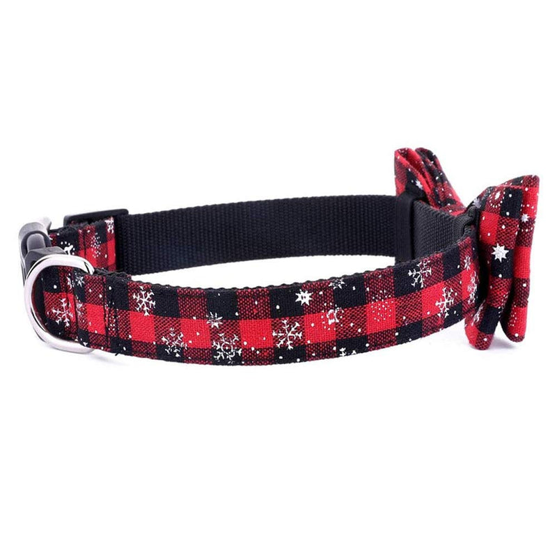 Pet Dog Cat Collar with Bow Tie Christmas Necklace Puppy D-Ring Decor Collar Accessories for Medium Large Dogs Cats (S,Red) S Red - PawsPlanet Australia