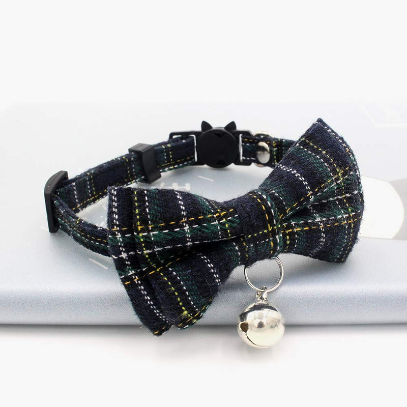 [Australia] - ChiChe Cat Collars Breakaway with Cute Bow Tie and Bell, Adjustable Plaid Patterns for Kitty and Some Puppies Black Red Yellow Green 