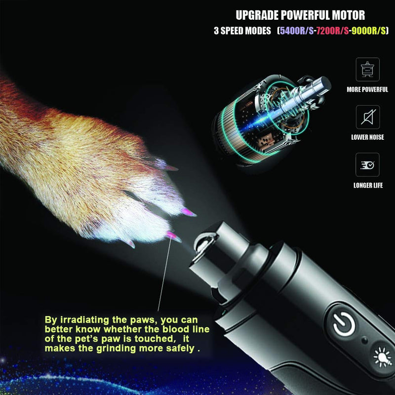 [Australia] - Dog Nail Grinder Trimmer Clippers File,Professional 3-Speed LED Lights Version Electric Rechargeable Pet Nail Trimmer clippers Painless Paws Grooming & Smoothing kit for Small Medium Large Dogs & Cats 