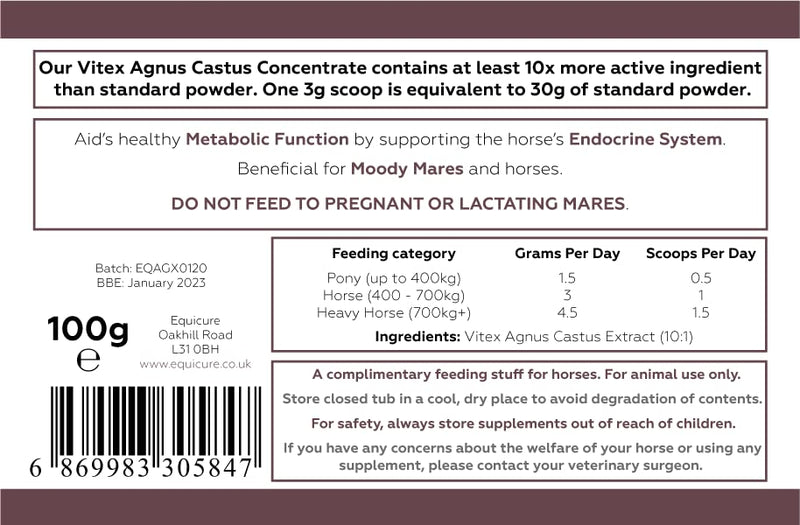 Equicure Vitex Agnus Castus 10x Concentrate - For Horse/Pony (100g) 100 g (Pack of 1) - PawsPlanet Australia