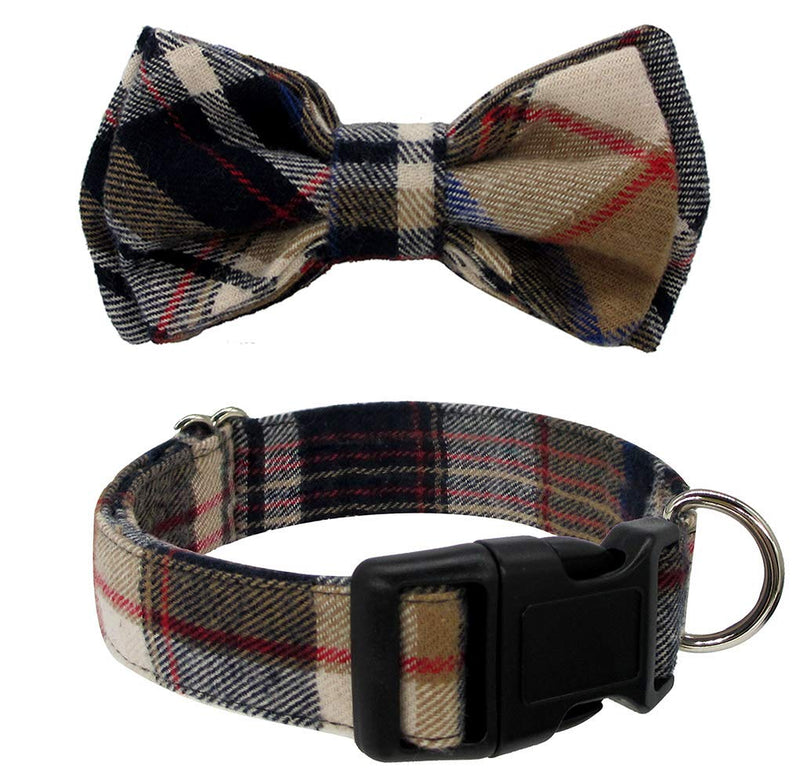 [Australia] - Kebs Cat & Dog Bow Tie Collar with Detachable Bowtie Adjustable Neck Tie for Cats & Dogs Small Plaid Khaki 