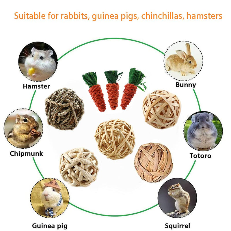 mellystore Rabbit Chew Toy 8PCS Small Animals Chew Toy Rabbit Chew Balls Hamster Chew Toy Guinea Pig Toy Natural Chew Balls for Small Animals Rabbits Chinchillas Hamsters - PawsPlanet Australia