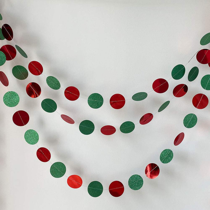 Glitter Red and Green Garland Twinkle Circle Dots Party Decoration Cutout Hanging Bunting Banner for Birthday/Baby Shower/Wedding/Christmas/Engagement/Graduation/New Year/Home Decor - PawsPlanet Australia