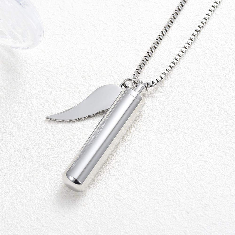 [Australia] - XSMZB Angel Wing Charm Cremation Jewelry for Ashes for Pet Dog Cat Stainless Steel Memorial Urn Necklace Keepsake Pendant Locket Silver-Size L 