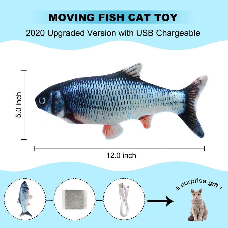 [Australia] - DAVOM Moving Fish Interactive Cat Toy, Electric Wiggle Fish Catnip Toys, Realistic Plush Flopping Fish, Funny Pets Chew Bite Supplies, Perfect for Cat/Kitty/Kitten Exercise 