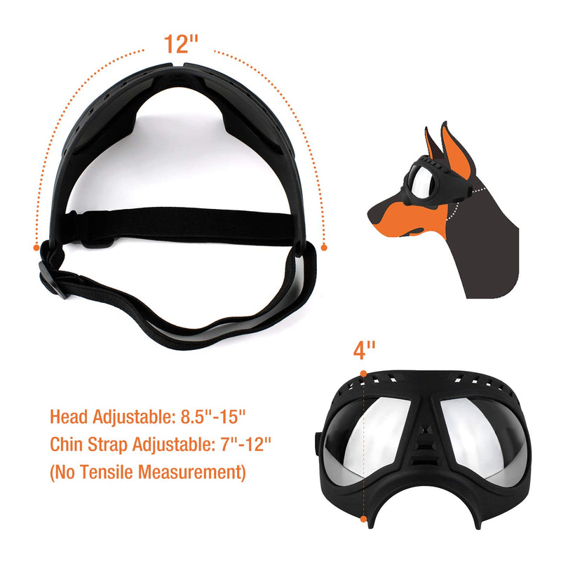 [Australia] - Namsan Dog Goggles - Large Breed Dog Sunglasses Windproof Snowproof Pet Goggles, Soft Frame, Elastic Adjustable Straps Black 