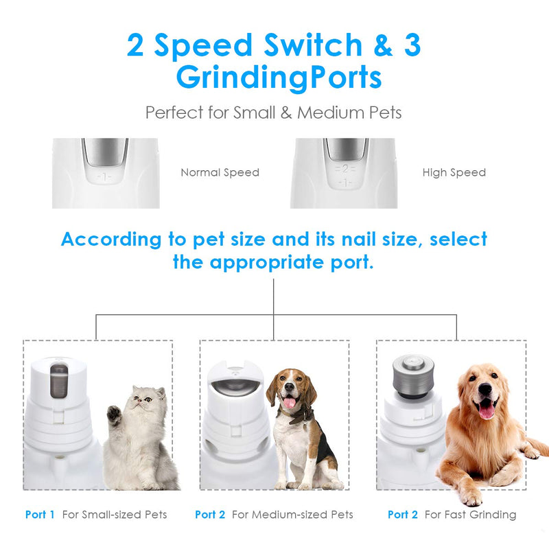 [Australia] - URPOWER Upgraded Pet Nail Grinder, Electric Dog Nail Grinder Gentle for Paws Grooming Trimming Smoothing Dog Nail Clippers, Rechargeable Pet Nail Grinder for Dogs, Cats and Small & Medium Pets White 