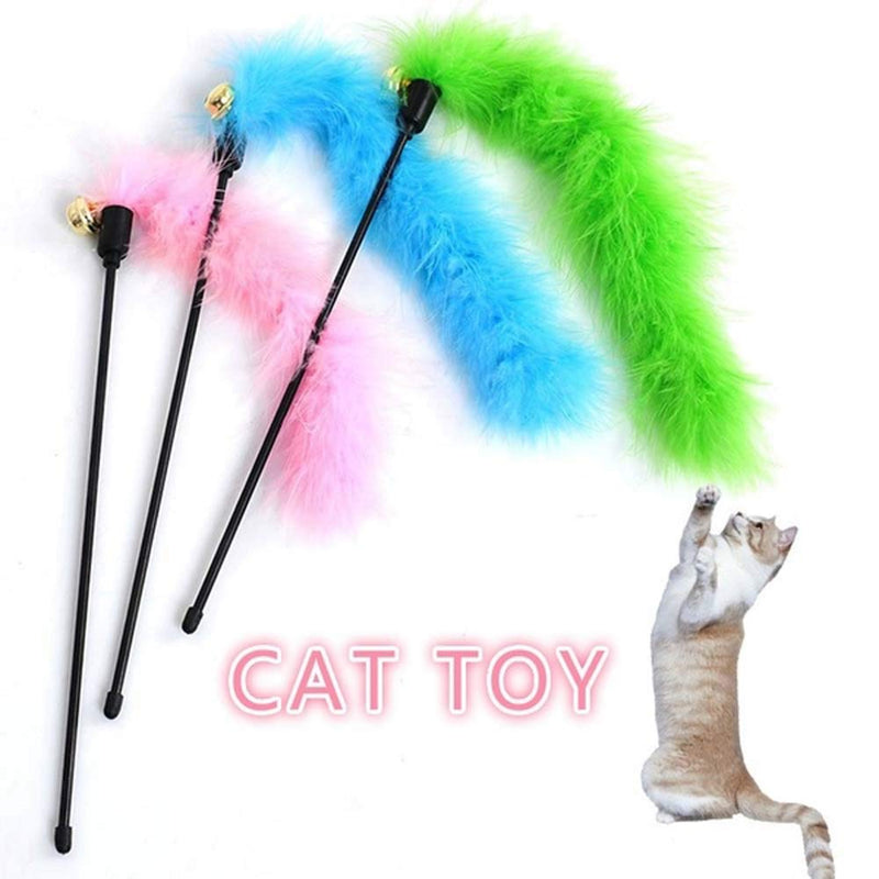 [Australia] - ZEYOU Cute Feather Cat Interactive Stick with Bells,Colorful Feather Tease Cat Rod Funny Cat Teaser Wand Cat Toys 